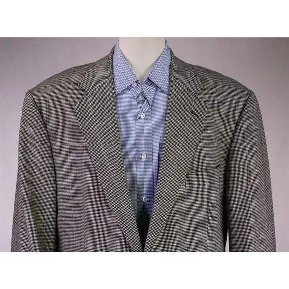 Brooks Brothers Black White Blue Houndstooth Windowpane Wool 2-Btn Sportcoat 46L